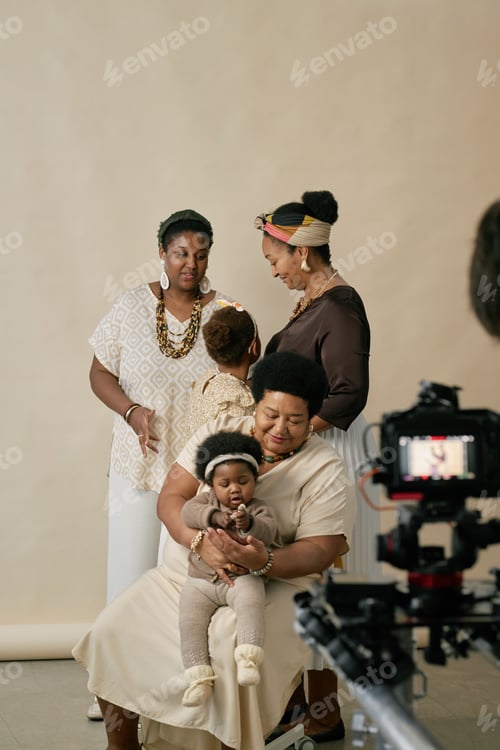 Preview: Multigenerational Black Family during Portrait Session in Studio