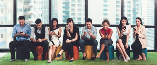 Preview: Group of Multiethnic People Using Smart Phone and Tablet Playing Social Media in Working Space