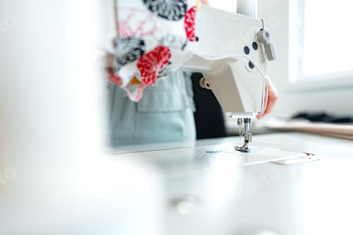 Preview: Sewing machine in textile factory close up