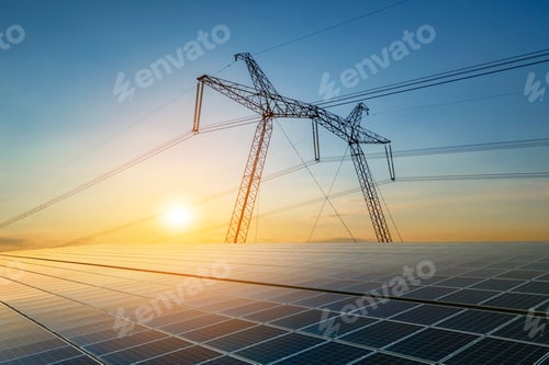 Preview: High voltage pylons with electric power lines transfering electricity