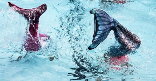Preview: Kids being kids dressed up like mermaids in kids fun in the pool having fun.