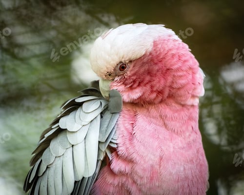Preview: Closeup of an exotic pink cockatoo bird