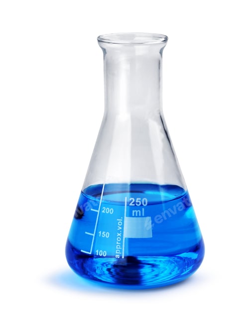 Preview: Labotatory glass beaker with blue liquid sample