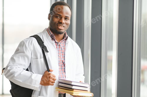 Preview: Young Man in White Coat Smiling Confidently