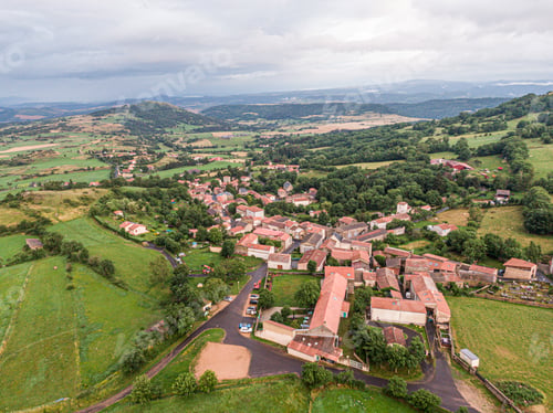 Preview: Aerial view on Olloix, small french village , Puy-de-Dome, Auvergne-rhone-alpes