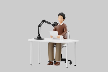 Preview: Cartoon man recording or speaking into a microphone