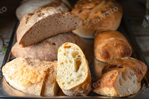 Preview: Ciabatta Fresh Bread Yeast-Free Sourdough Or Yeast Dough Pore Structure On The Table Healthy Snack