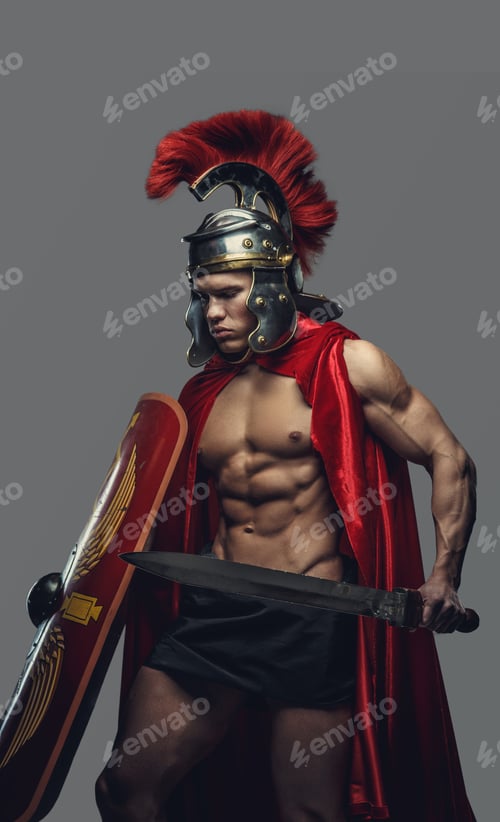 Preview: A man in Roman soldier costume.