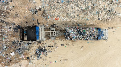 Preview: Garbage dump pile in trash dump or landfill, Landfill with waste disposal, Garbage truck