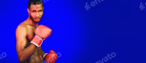 Preview: Determined Black Boxer Standing Ready To Fight, Studio Shot
