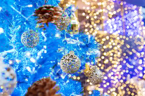 Preview: Golden Christmas Ornament sparkling blurred background. Golden glitter shiny illuminated