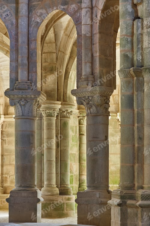 Preview: Romanesque style columns in Carboeiro monastery in Galicia, Spain