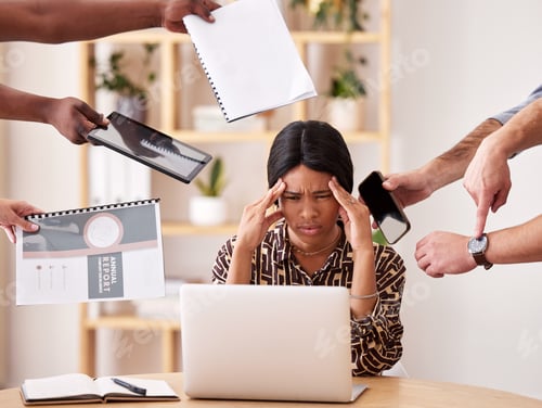 Vista previa: Woman business manager suffering of burnout, anxiety and stress at work in a corporate office by th