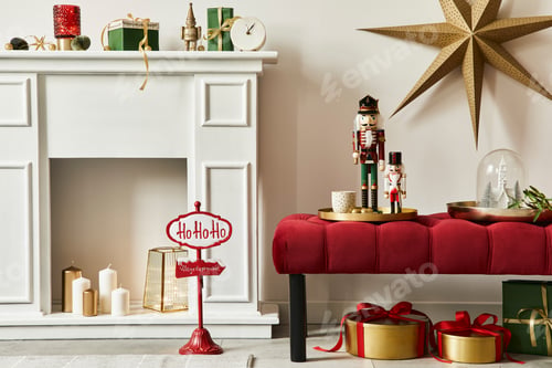 Preview: Christmas composition with christmas tree and decoration.
