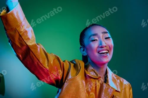 Preview: Woman colorful disco light fashion beauty neon