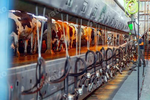 Preview: Milking equipment at a modern cowshed farm