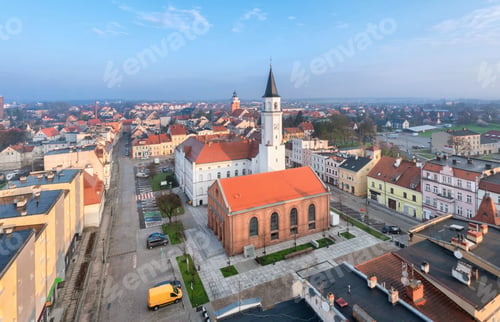 Preview: Katy Wroclawskie, Poland. Aerial view of historic Town Hall