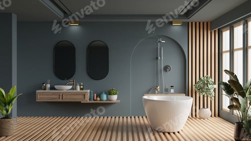 Preview: Modern bathroom interior design,bathroom with blank dark blue wall