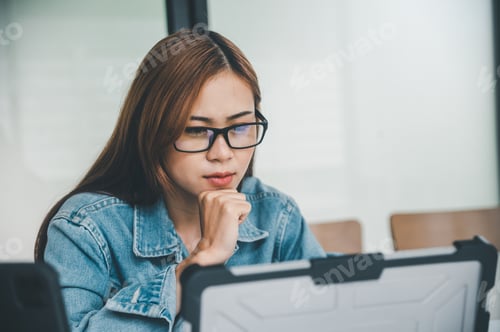 Preview: Female programmer working on coding, software development and web design