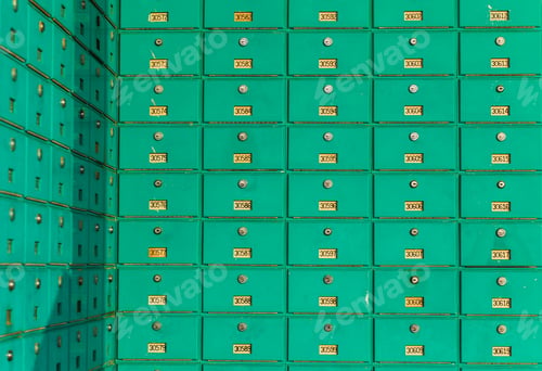 Preview: row of green mailboxs