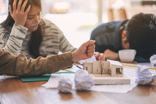 Preview: an angry and stressed architects try to destroy an architecture model on the table