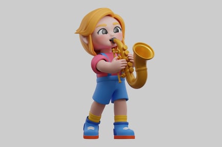 Preview: Cartoon girl with saxophone instrument