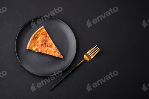 Preview: Beautiful delicious quiche pie with four types of cheese with spices and herbs