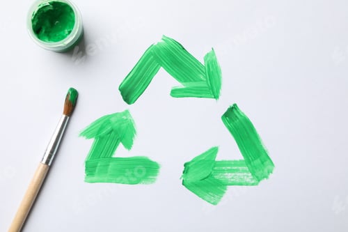 Preview: Drawn recycling sign on white background, top view