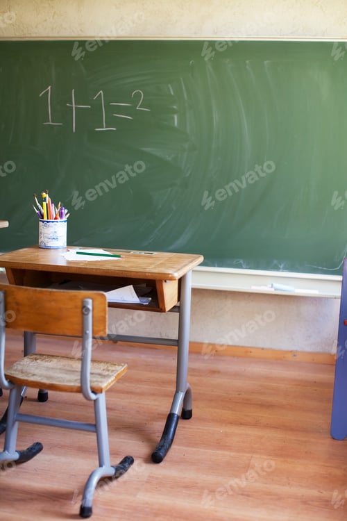 Preview: Classroom Desk with Blackboard and Simple Math