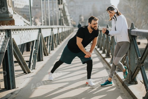 Preview: Young couple have training in urban enviroment