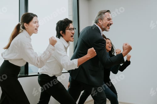 Preview: Successful entrepreneurs and business people group achieving goals, happy corporate team