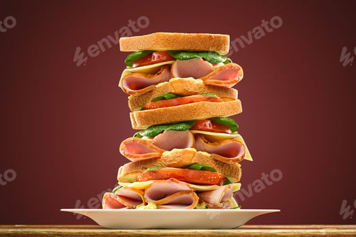 Preview: Croissants sandwiches on the wooden cutting board