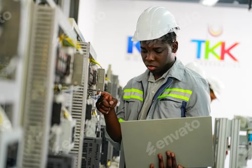 Preview: Robotic Arm engineer check on equipment in its with software of Artificial Intelligence Unit.