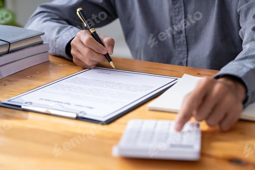 Preview: man hand signing a contract, Salesmen are letting the male customers sign the sales contract, Asian