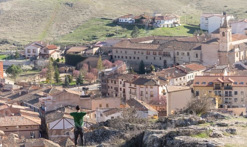 Preview: Caucasian person enjoying the landscape and his freedom with spectacular aerial views.