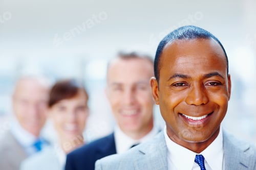 Preview: Happy executive backed by team