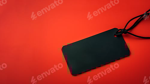 Preview: Black Price Tag on Red Background Studio Shot