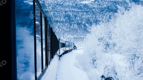 Preview: Train passing through a snowy forest