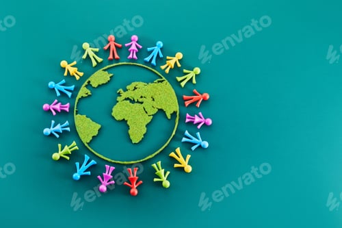 Preview: People from all around world standing on globe,