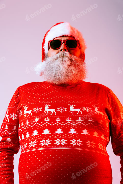Preview: Senior old man with gray beard with Santa Claus portrait in studio