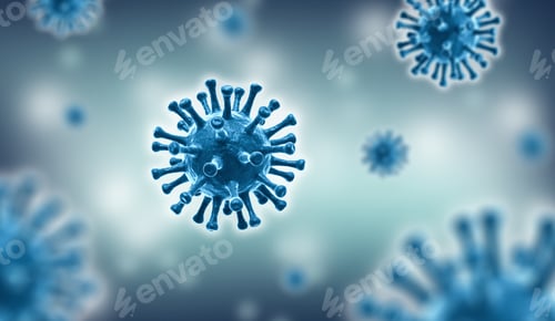 Preview: Digital Rendering of Virus Cells on Light Blue