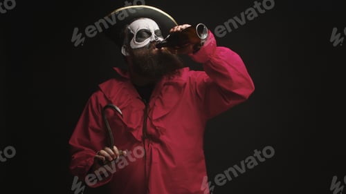 Preview: Drunk bearded man dressed up like a pirate with a hook