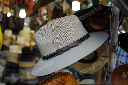 Preview: Hats for sale in a street market in mexico.