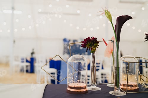 Preview: Coziness and style. Modern event design. Table setting at the wedding reception.