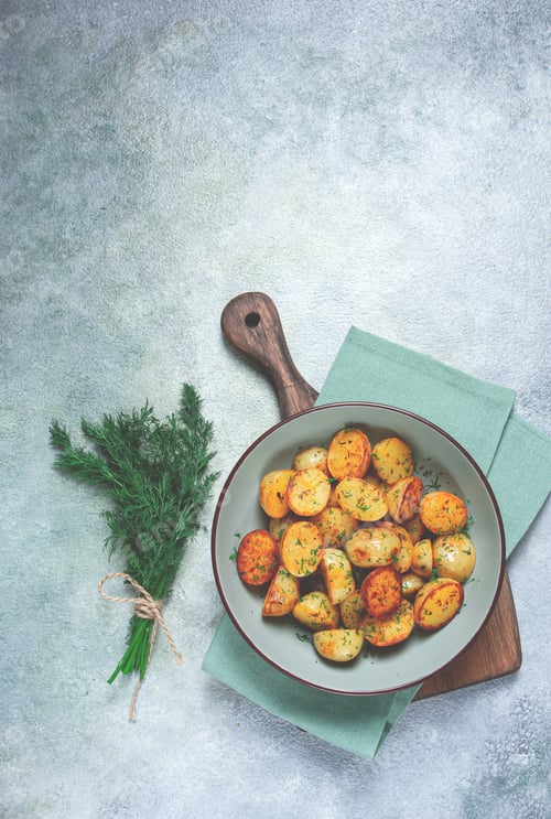 Preview: Baked new potatoes, with butter and dill, homemade, no people,