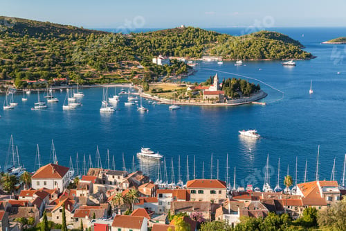 Preview: Vis town, Franciscan monastery and harbour, Vis Island, Croatia