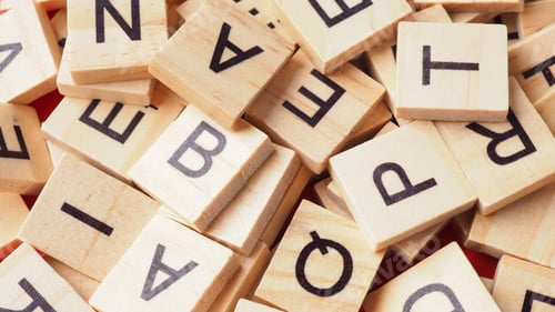 Preview: Wooden letter cubes is close up picture.
