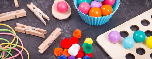 Preview: Different accessories using for playing and development of kids motor skills