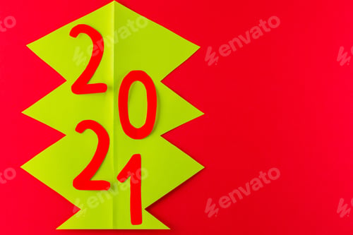 Preview: Green New Year Tree Made Of Paper. Christmas Tree. New Year'S Concept 2021