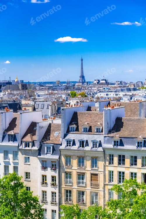 Preview: Paris, typical buildings and roofs in the Marais, aerial view